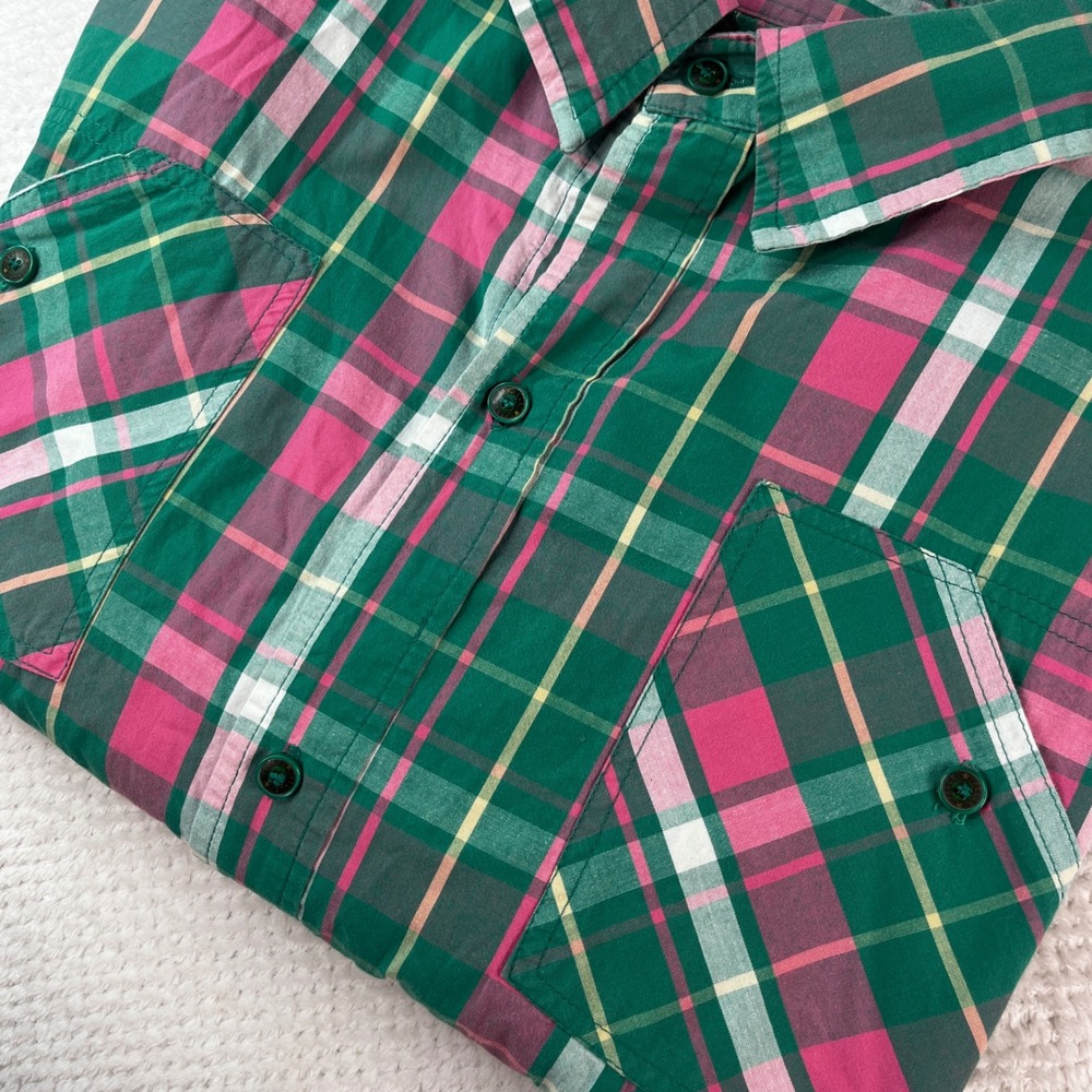 Pelle Pelle Mens 5XL Green Pink Plaid Short Sleeve Button Down Shirt Embroidered